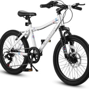 S20101 20 Inch Kids' Bike, Boys Girls Mountain Bike Ages 6-12, 7 Speed Teenager Children Kids' Bicycles, Front Suspension Disc Brake Rear V-Brake