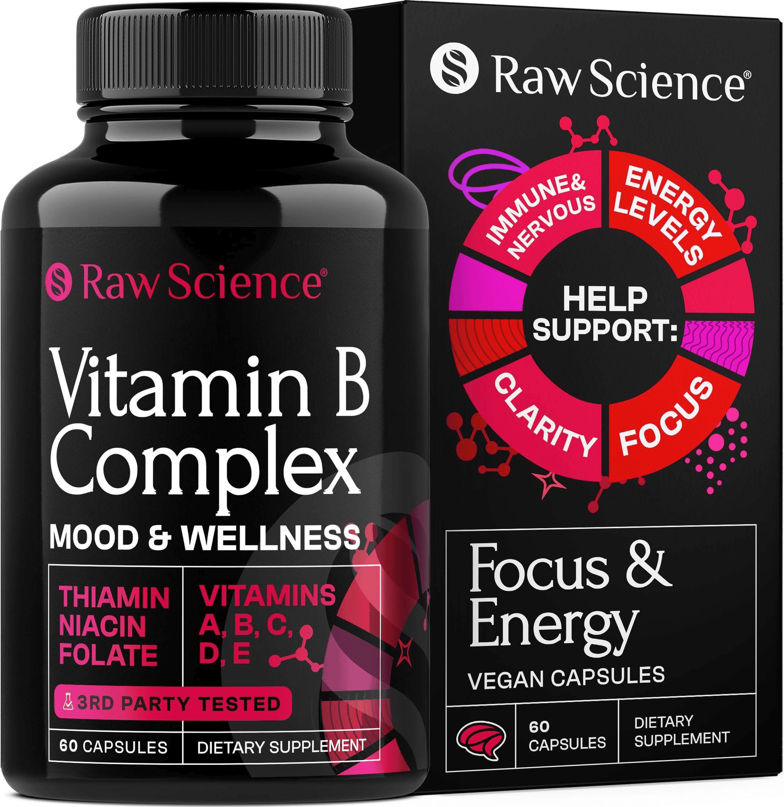 Vitamin B Complex Capsules B Vitamins: B1 B2 B3 B5 B6 B7 B9 B12 Biotin Folic Acid Vitamin C for Energy & Immune Support Supplement Super B Complex for