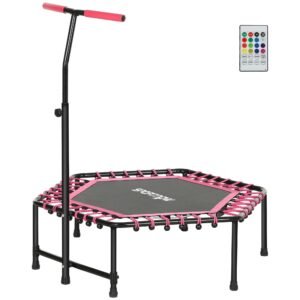 45" Rebounder Trampoline for Adults, Quiet Bungee Rebounder with LED Lights and Adjustable Handle, Pink