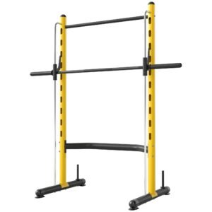Squat Rack with Pull Up Bar and Barbell Bar Adjustable Bench Press Multi-Function Weight Lifting Half Rack, Yellow