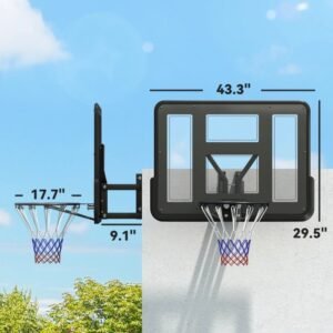 Soozier Wall Mounted Basketball Hoop, Basketball Goal Combo Kit With 43 Reinforced Shatter Resistant Backboard And All Weather Net For Indoor Or