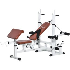 Multi-Exercise Full-Body Weight Rack with Bench Press, Leg Extension, Chest Fly Resistance Band & Preacher Curl