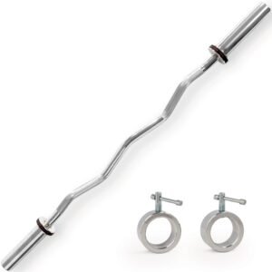 Sunny Health & Fitness 47" Olympic Curl Bar with Ring Collars