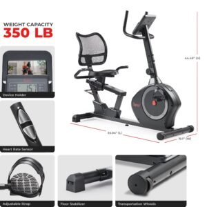 Sunny Health & Fitness Smart Heavy-Duty Magnetic Recumbent Exercise Bike with 350LB Weight Capacity - SF-RB424002