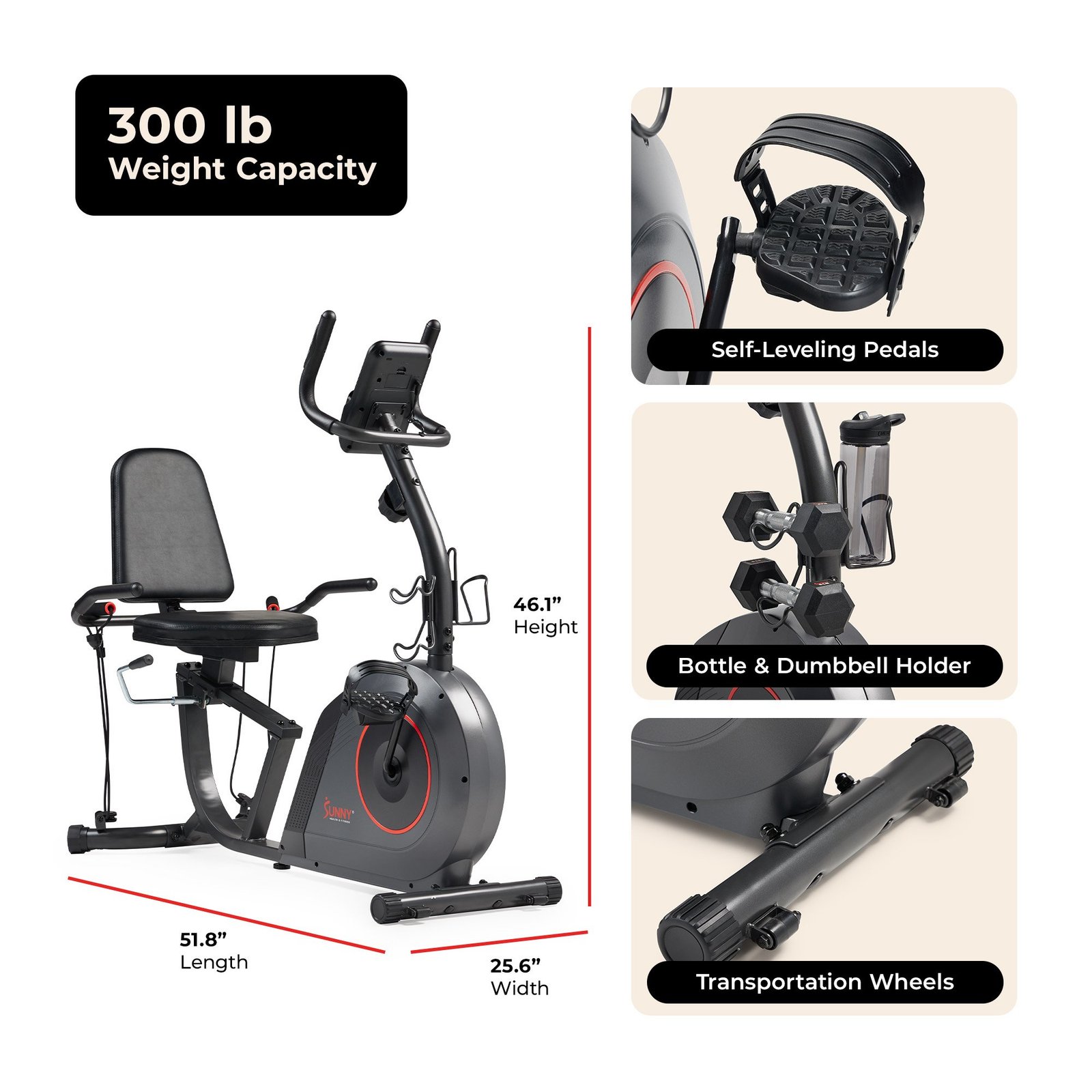 Sunny Health & Fitness Corezy 16-Level Smart Magnetic Resistance Recumbent Bike with Workout Bands - SF-RB424006