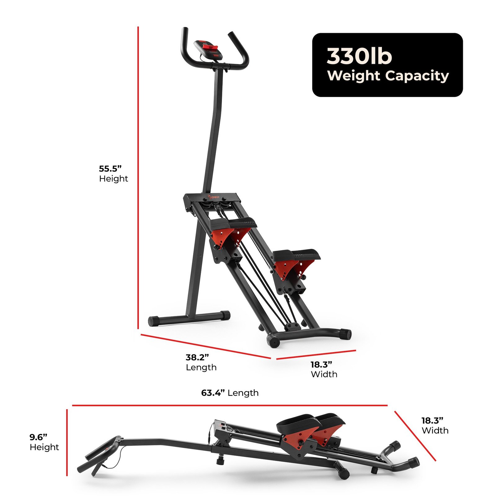 Sunny Health & Fitness Smart Foldable Stair Climber with Resistance Bands- SF-S025005