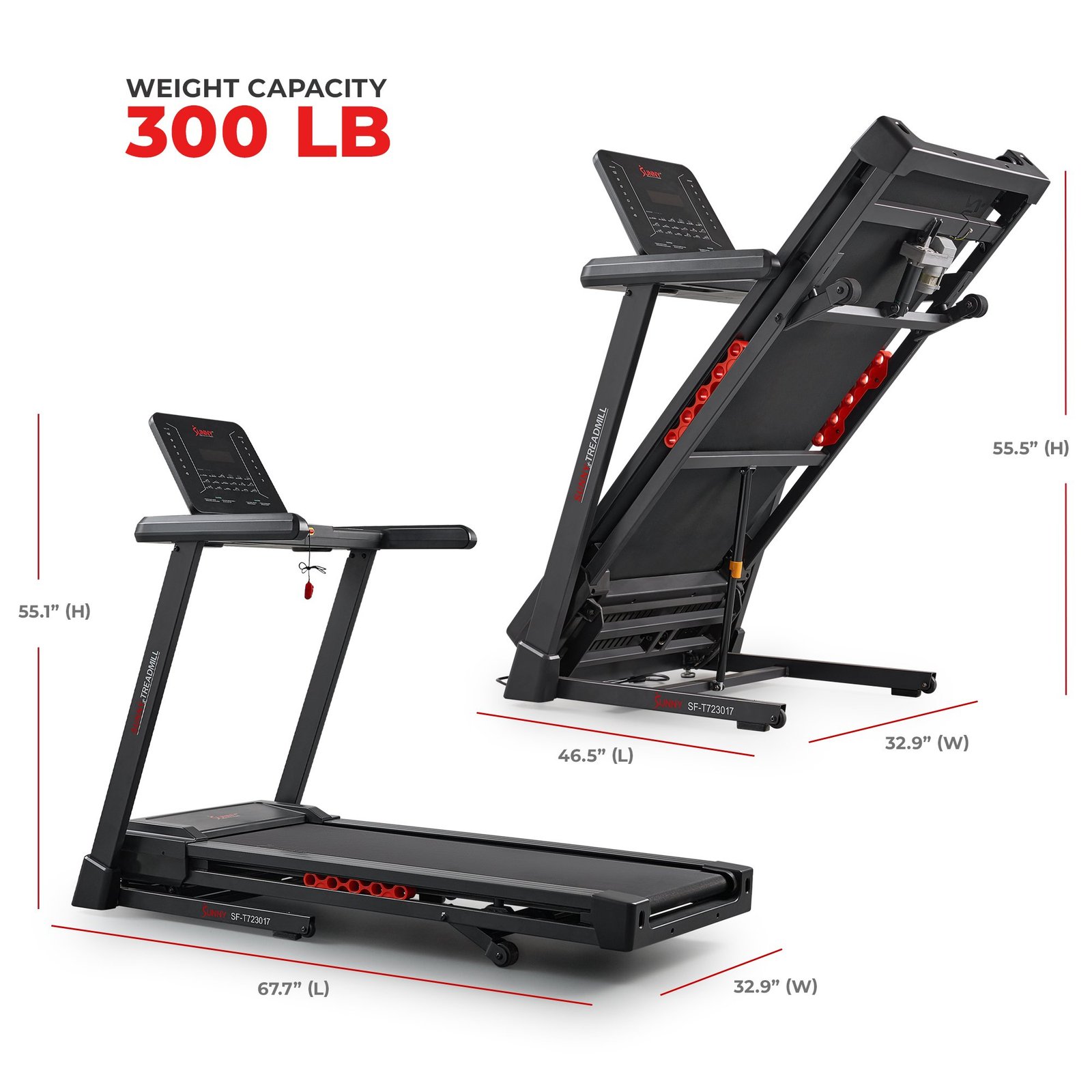 Sunny Health & Fitness Excel Smart Incline/Decline 20” Deck Treadmill with 300Lb Weight Capacity - SF-T723017