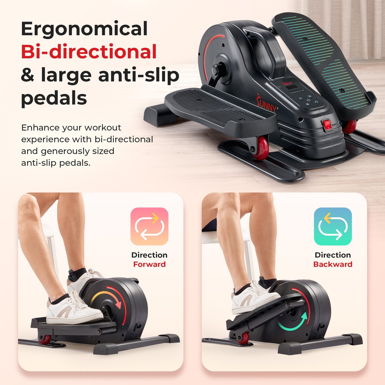 Sunny Health & Fitness SitFit Smart Electric Motorized Under Desk Smart Elliptical (Dark Grey) - SF-E3959SMARTG
