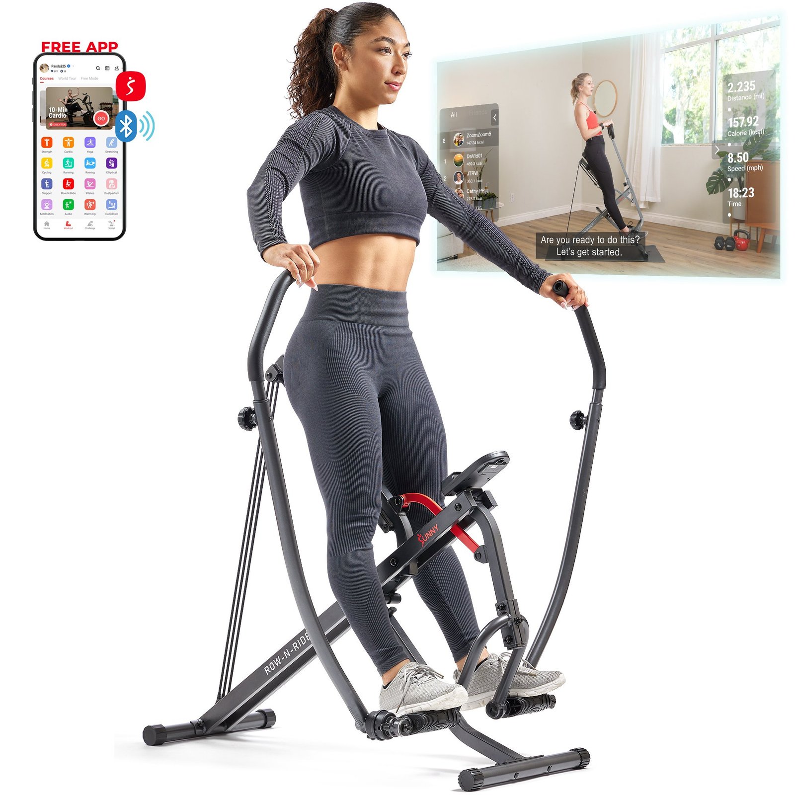Sunny Health & Fitness Full Body Adjustable Multifunction Smart Row-N-Ride® Trainer – SF-A022070
