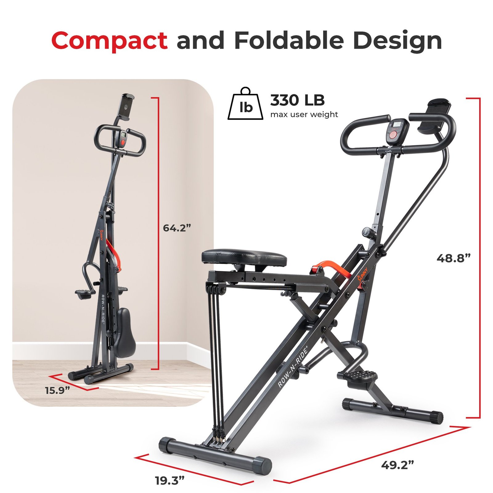 Sunny Health & Fitness Smart Upright Row-N-Ride® Exerciser - NO. 077SMART