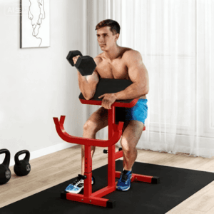 Soozier 265 LBS Preacher Curl Bench For Strength Training, Adjustable Seated Arm Isolated Barbell Dumbbell Bicep Station, Red