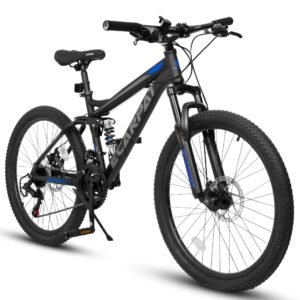A2760 27.5 Inch Full Suspension Mountain Bike, Front And Rear Dual Shock Absorbers, Mechanical Disc Brakes, 21-Speed, Suitable For Men And Women