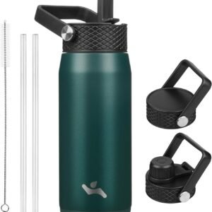 20oz Insulated Stainless Steel Water Bottle with 3 Lids, Leakproof BPA-Free Bottle with Straw Lid, Sip Lid and Flex Cap for Gym, Travel, School