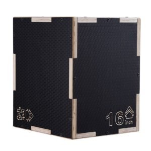 3 in 1 Plyometric Jump Box, 16/14/12 Inch Wooden Plyo Box, Platform & Jumping Agility Box