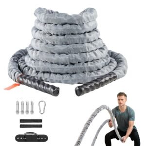 Battle Rope, 1.5 Inch Diameter 30Ft Length Polyester Exercise Rope, Battle Exercise Equipment with Protect Sleeve & Anchor