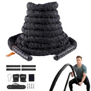 Battle Rope, 1.5 Inch Diameter 40Ft Length Polyester Exercise Rope, Battle Exercise Equipment with Protective Sleeve & Anchor
