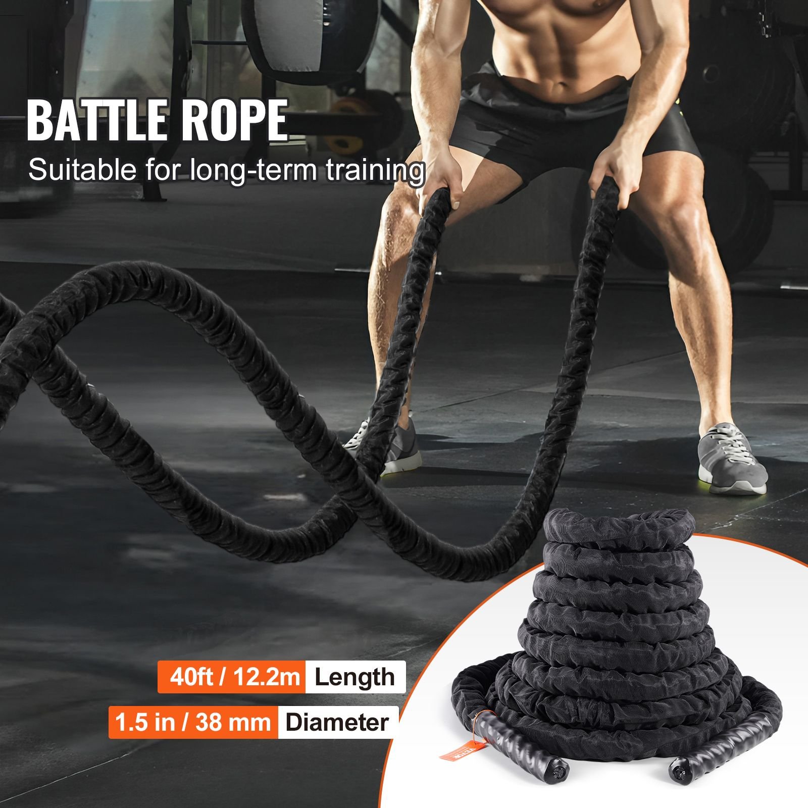 Battle Rope, 1.5 Inch Diameter 40Ft Length Polyester Exercise Rope, Battle Exercise Equipment with Protective Sleeve & Anchor - Image 2