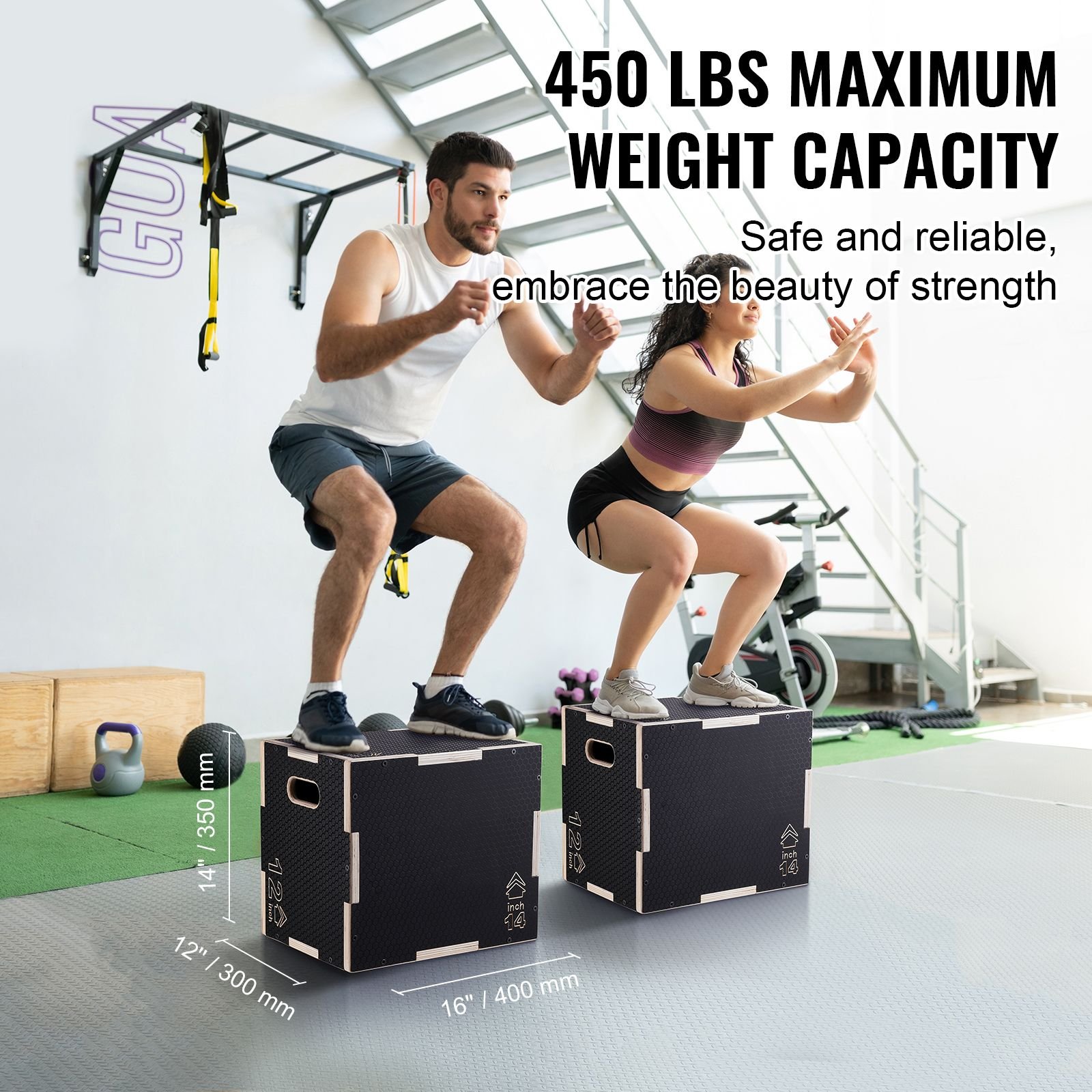3 in 1 Plyometric Jump Box, 16/14/12 Inch Wooden Plyo Box, Platform & Jumping Agility Box - Image 2