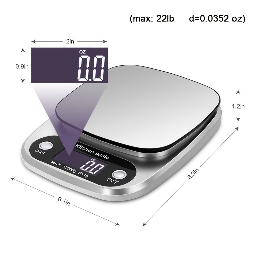 Supermarket Kitchen Scales Stainless Steel Weighing For Food Diet 22lb(1oz) Balance Measuring LCD Precision Electronic Vegetable Mark; Postal Scales/d - Image 3
