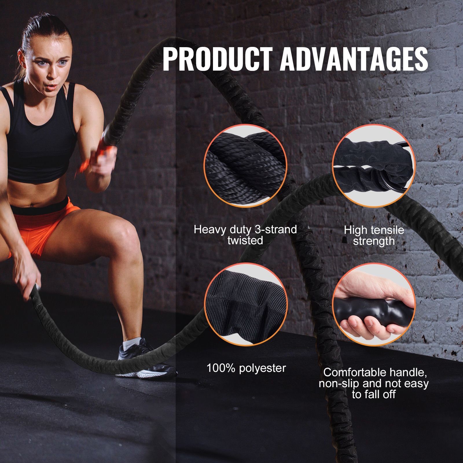 Battle Rope, 1.5 Inch Diameter 40Ft Length Polyester Exercise Rope, Battle Exercise Equipment with Protective Sleeve & Anchor - Image 3