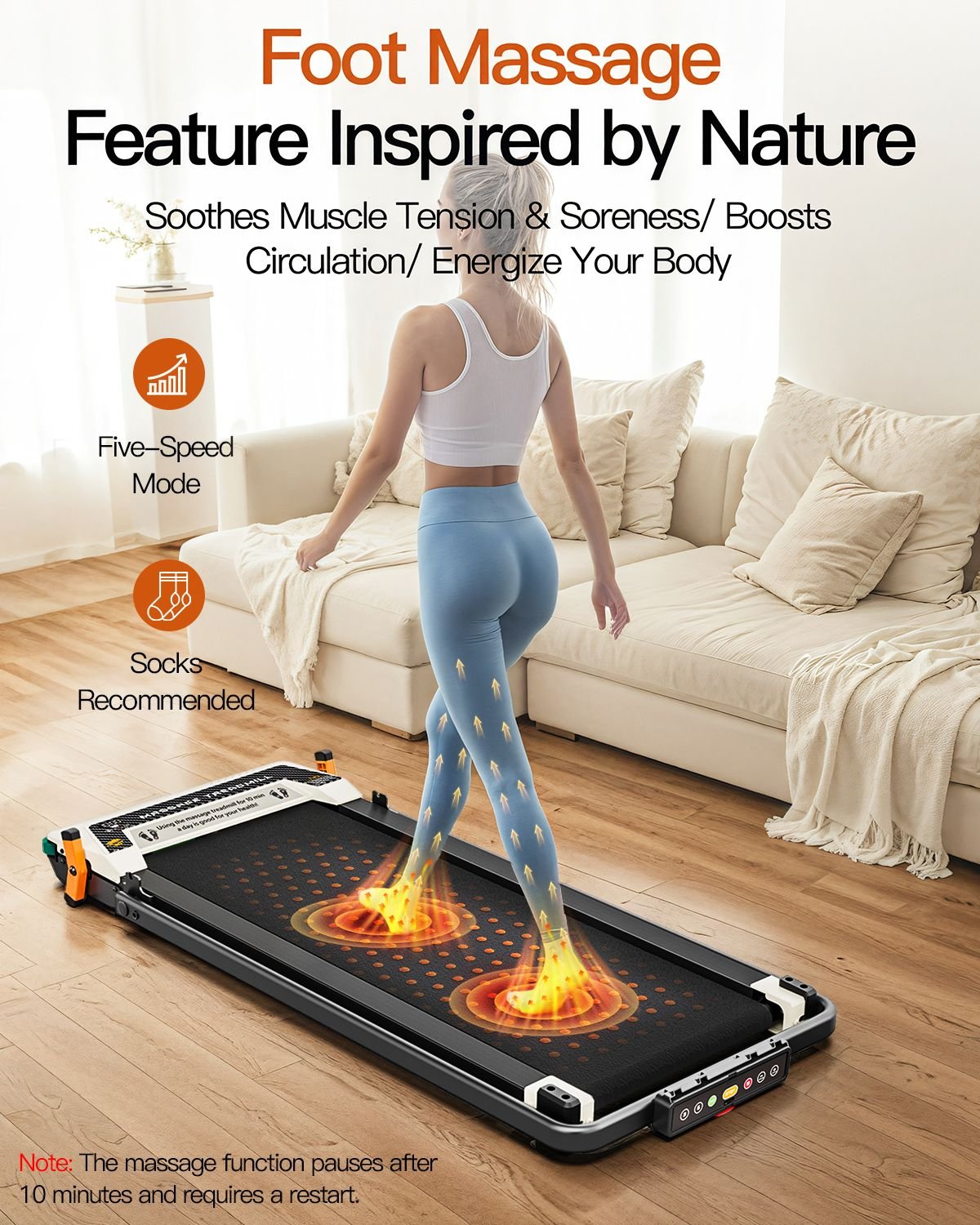 Akluer Walking Pad with Incline, 2-in-1 Under Desk Treadmill and Foot Massager, Quiet 2.5HP Treadmill with Armrest, LED Display Remote for Home Office - Image 3