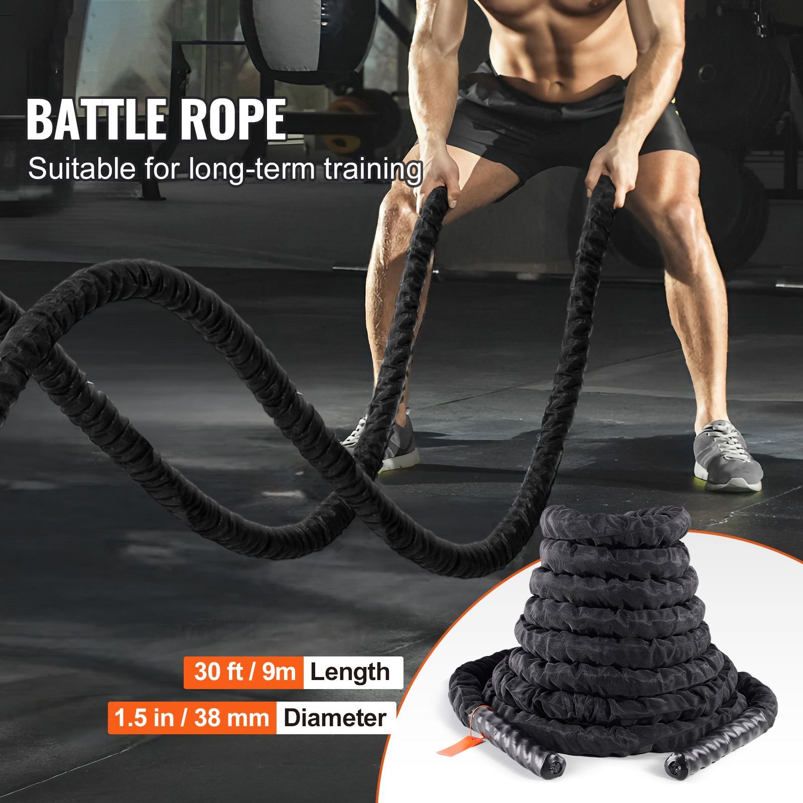 Battle Rope, 1.5 Inch Diameter 30Ft Length Polyester Exercise Rope, Battle Exercise Equipment with Protective Sleeve & Anchor - Image 2