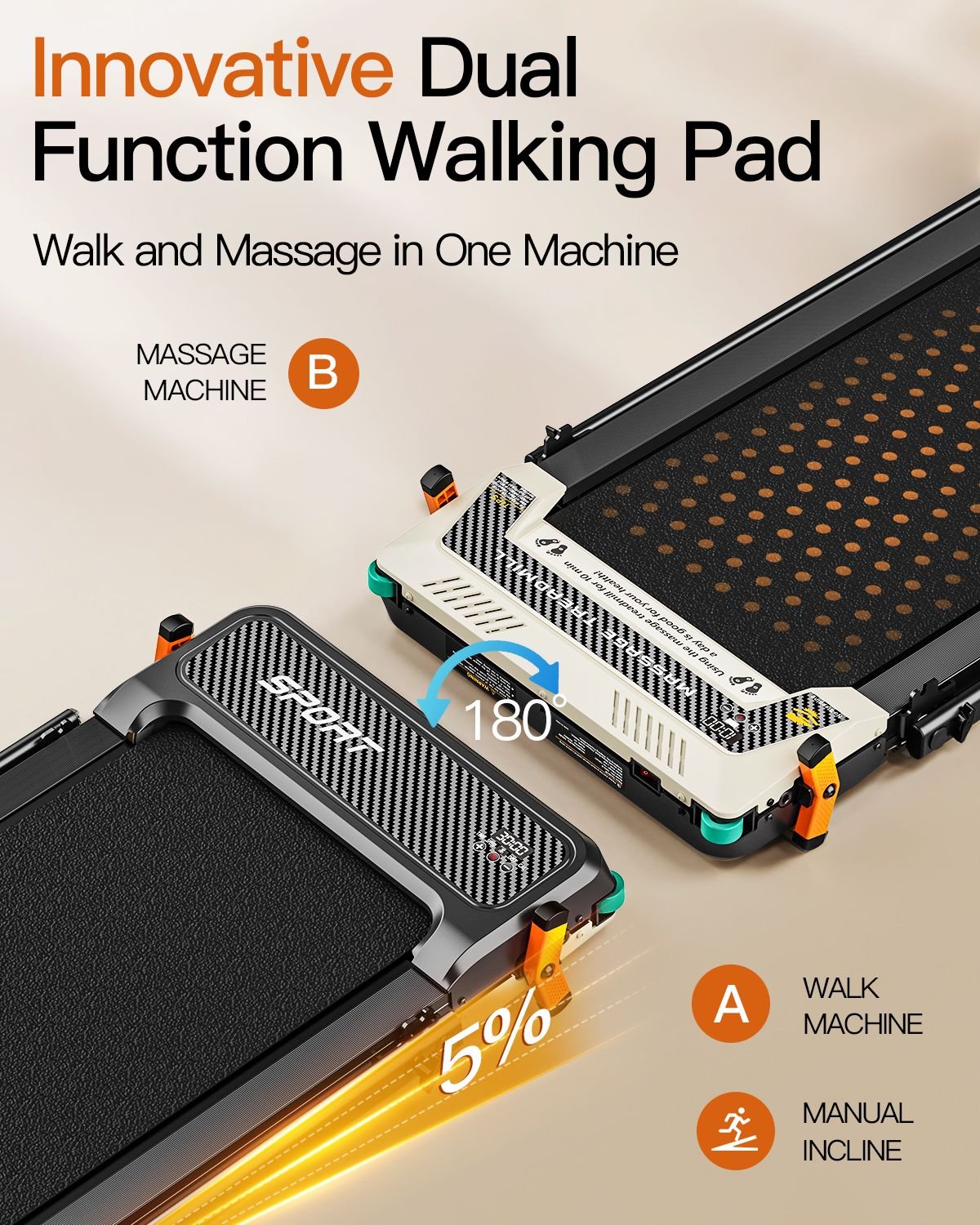 Akluer Walking Pad with Incline, 2-in-1 Under Desk Treadmill and Foot Massager, Quiet 2.5HP Treadmill with Armrest, LED Display Remote for Home Office - Image 2