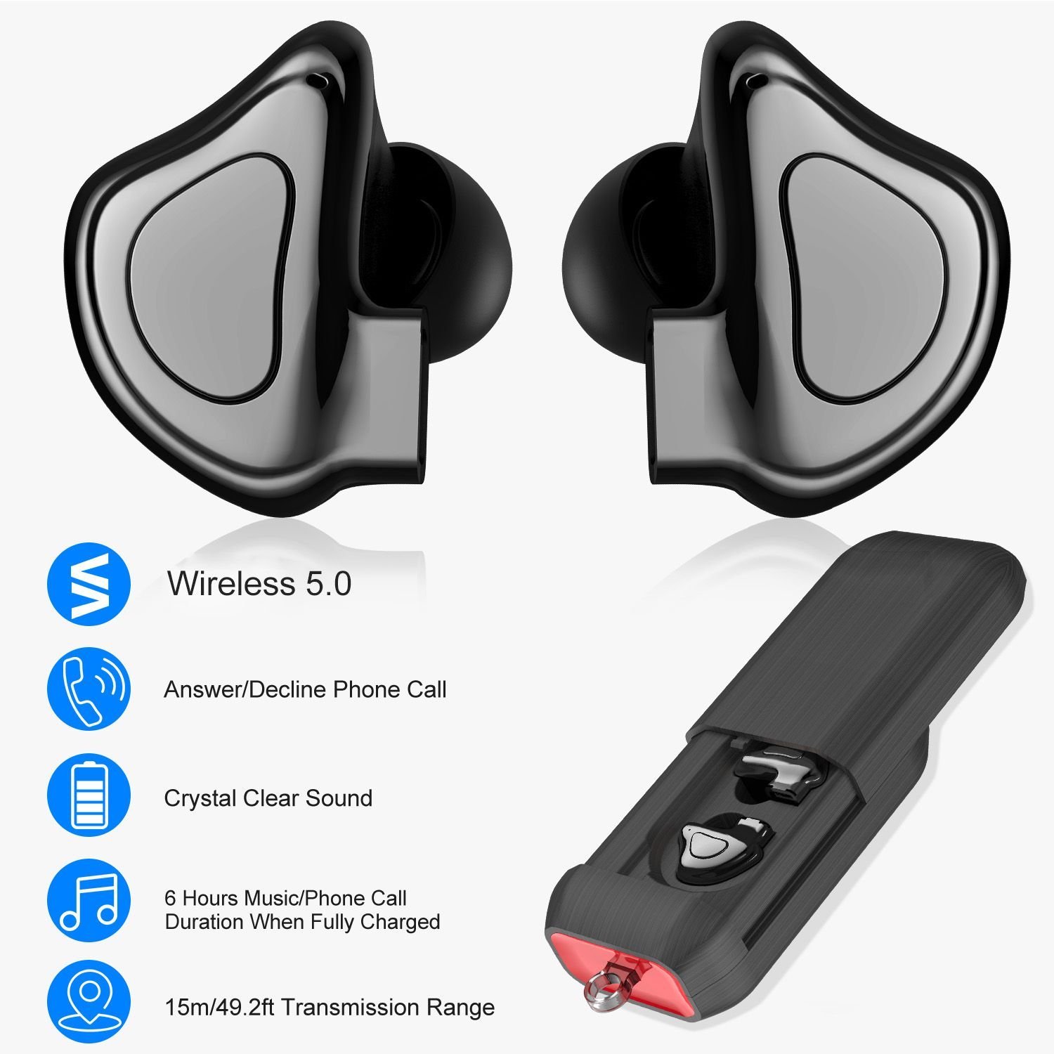 True Wireless Earbuds Wireless V5.0 TWS Headset Waterproof Stereo Earphone Charge Dock - Image 3