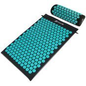 Acupressure Mat and Pillow Set, Black-Aqua