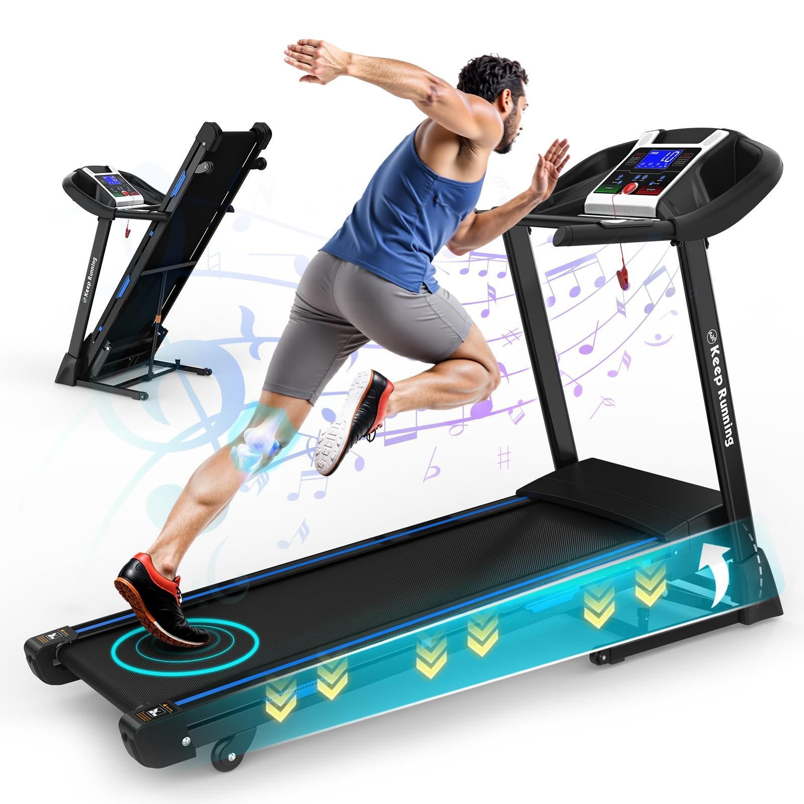 Treadmills For Home, Electric Treadmill With Automatic Incline, Foldable 3.5HP Workout Running Machine Walking, Double Running Board Shock Absor
