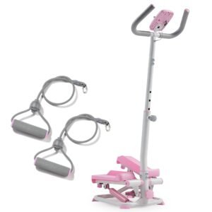 Sunny Health & Fitness Pink Smart Exercise Stepper With Handlebars and Resistance Bands - P2410