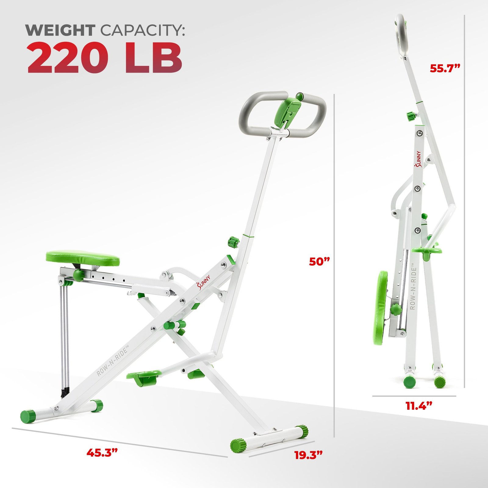 Sunny Health & Fitness SMART Upright Row-N-Ride® Exerciser in Green - NO. 077GR