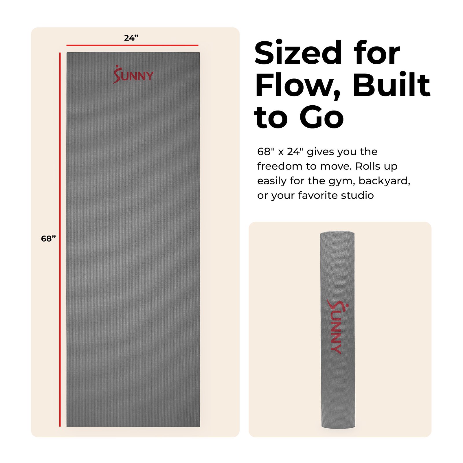 Sunny Health & Fitness Yoga Mat (Grey) - Image 2