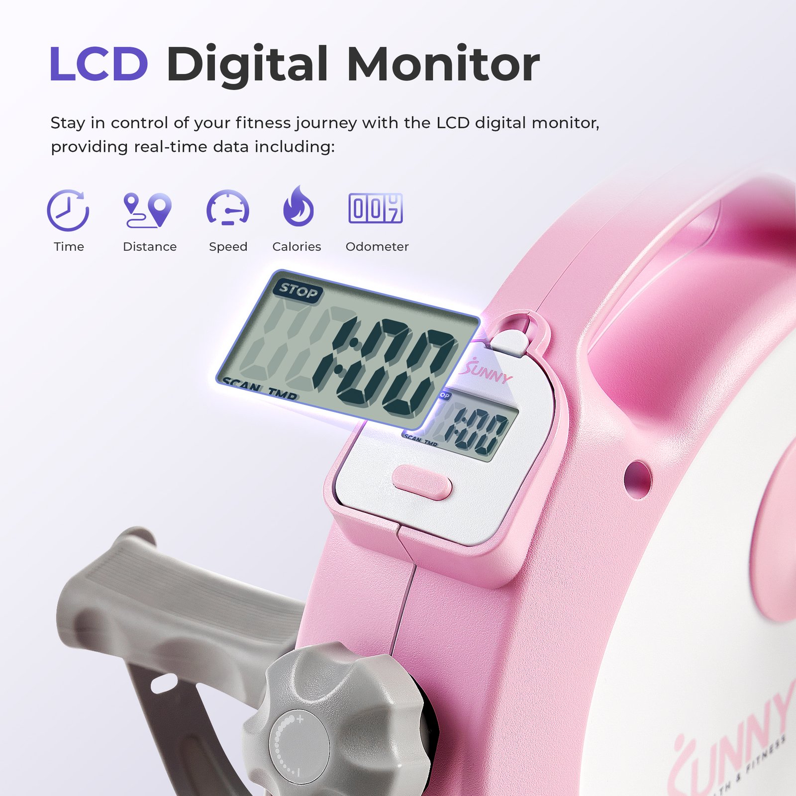 Sunny Health & Fitness Under Desk Smart Mini Exercise Bike (Pink) - P2330 - Image 2