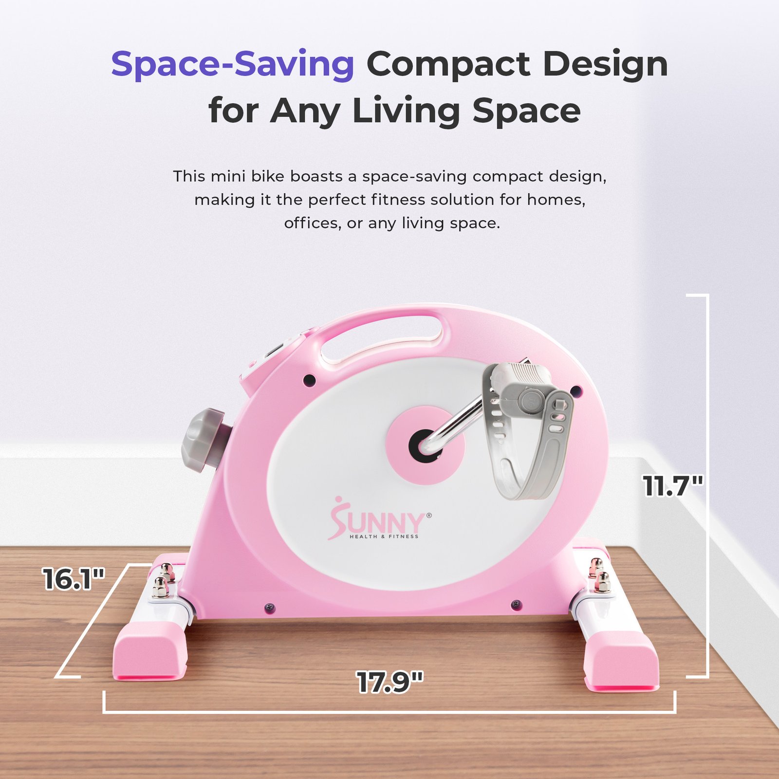 Sunny Health & Fitness Under Desk Smart Mini Exercise Bike (Pink) - P2330 - Image 4