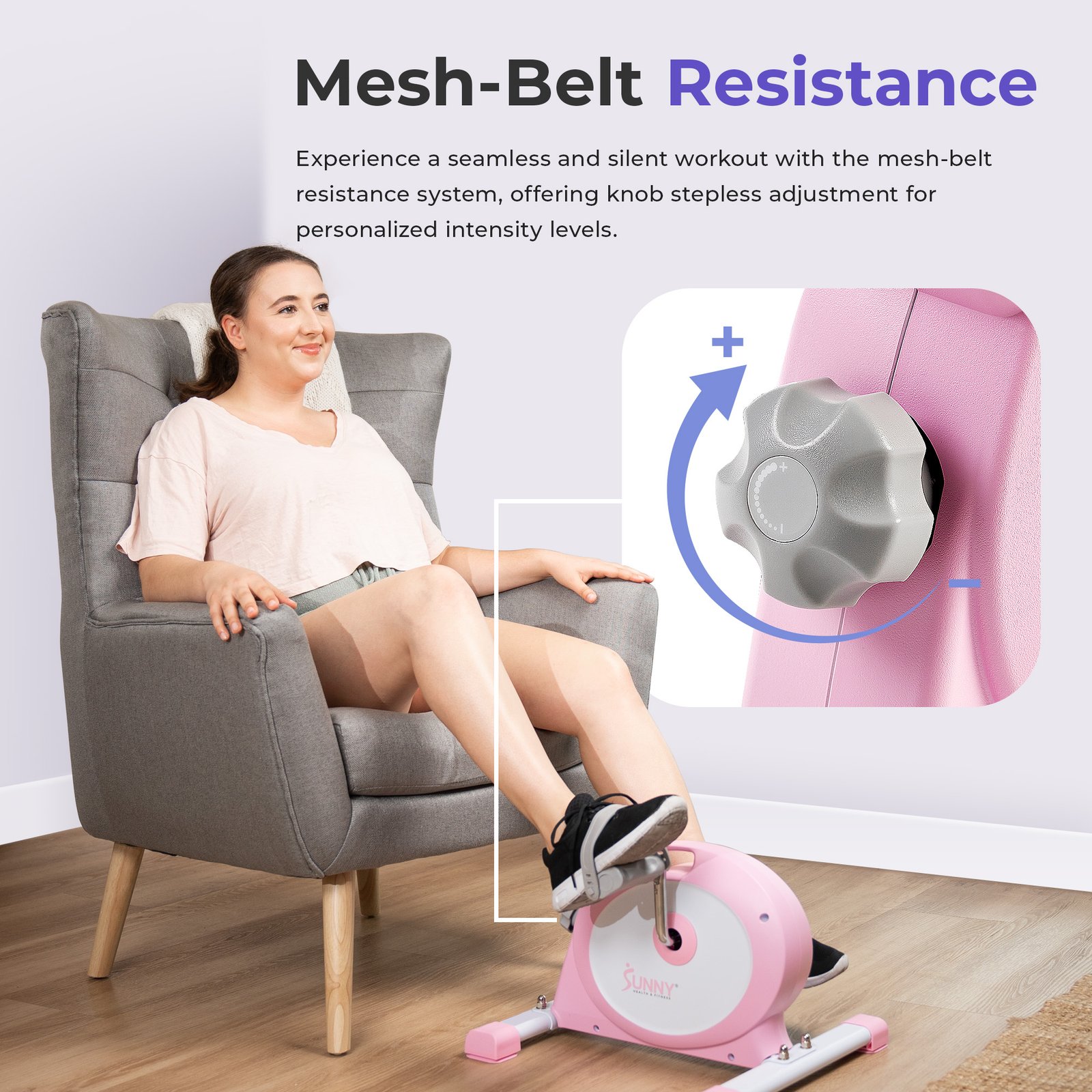 Sunny Health & Fitness Under Desk Smart Mini Exercise Bike (Pink) - P2330 - Image 5