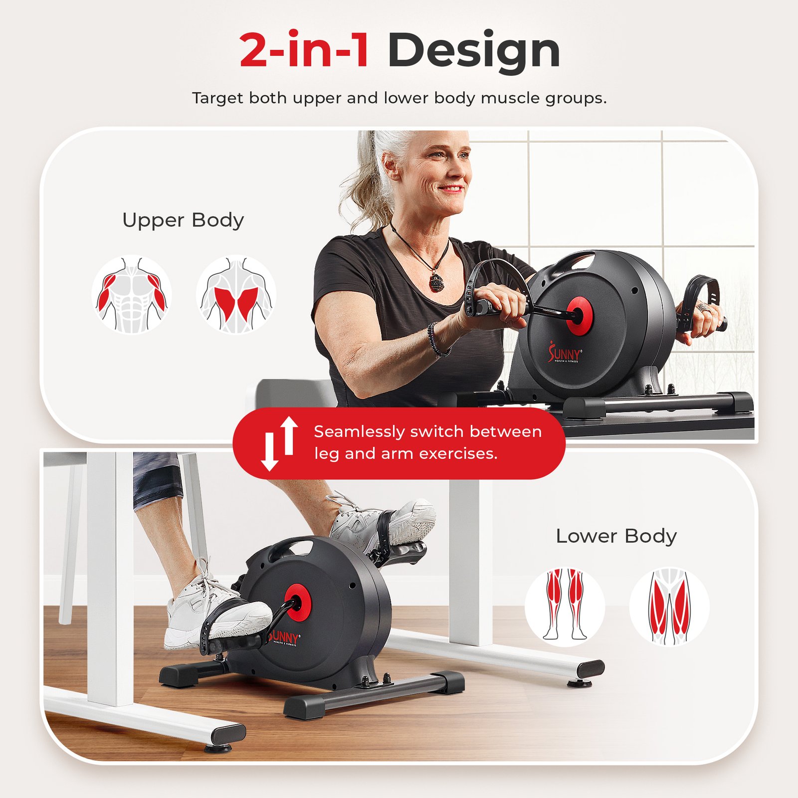 Sunny Health & Fitness Under Desk Smart Mini Exercise Bike (Dark Grey) - SF-B023005DGY - Image 3