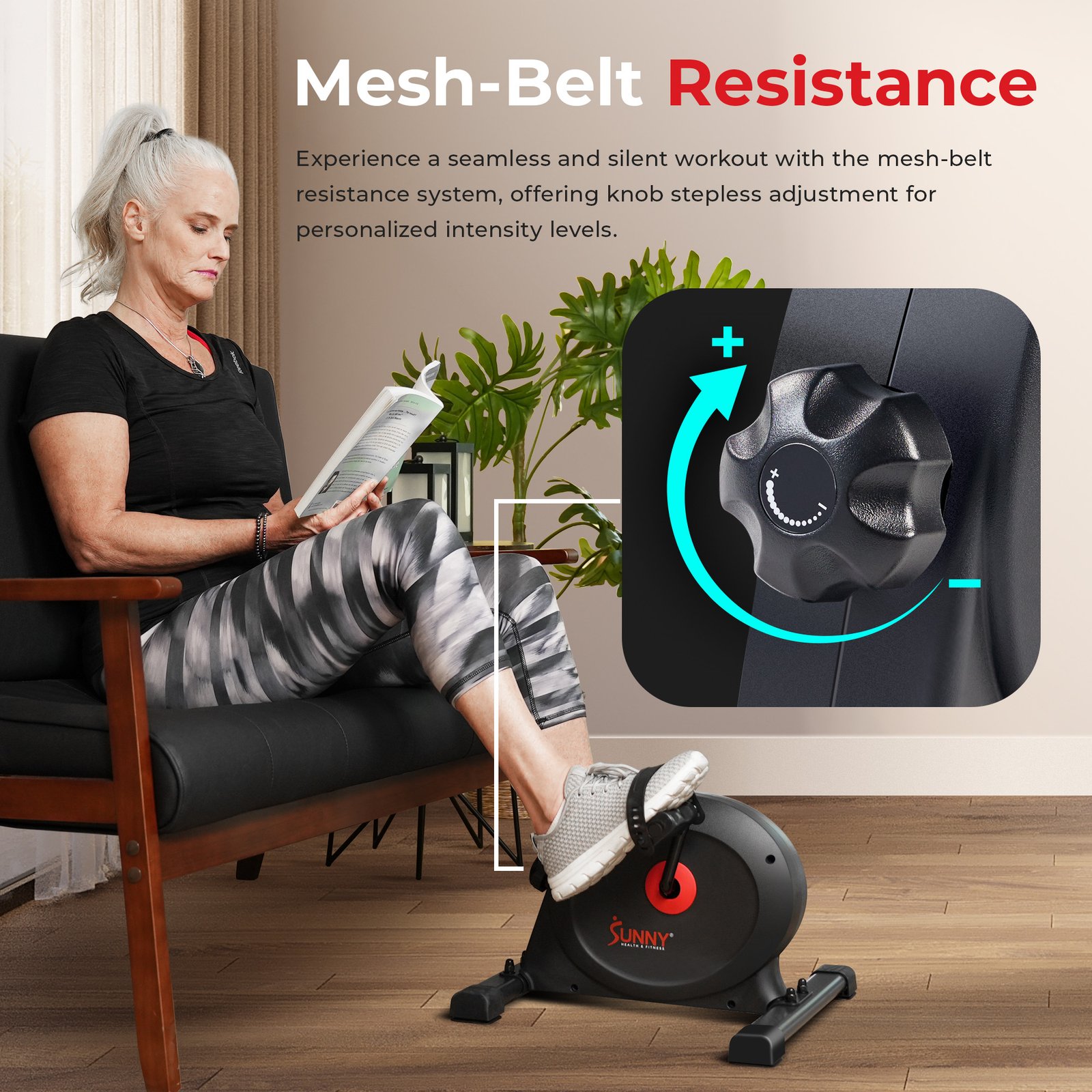 Sunny Health & Fitness Under Desk Smart Mini Exercise Bike (Dark Grey) - SF-B023005DGY - Image 5