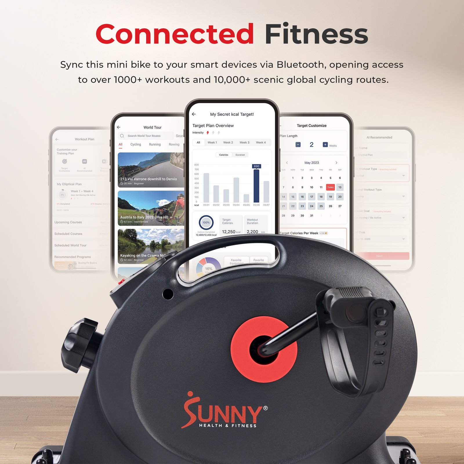 Sunny Health & Fitness Under Desk Smart Mini Exercise Bike (Dark Grey) - SF-B023005DGY - Image 4