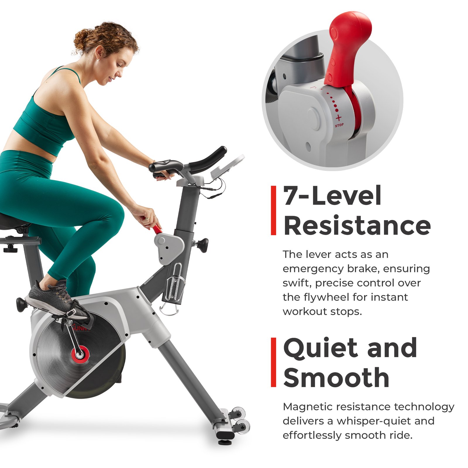 Sunny Health & Fitness Prime Magnetic Belt Drive Indoor Cycling Bike with Two Stage Transmission, Emergency Lever, and Exclusive SunnyFit® App Bluetooth Connectivity - SF-B122061 - Image 2