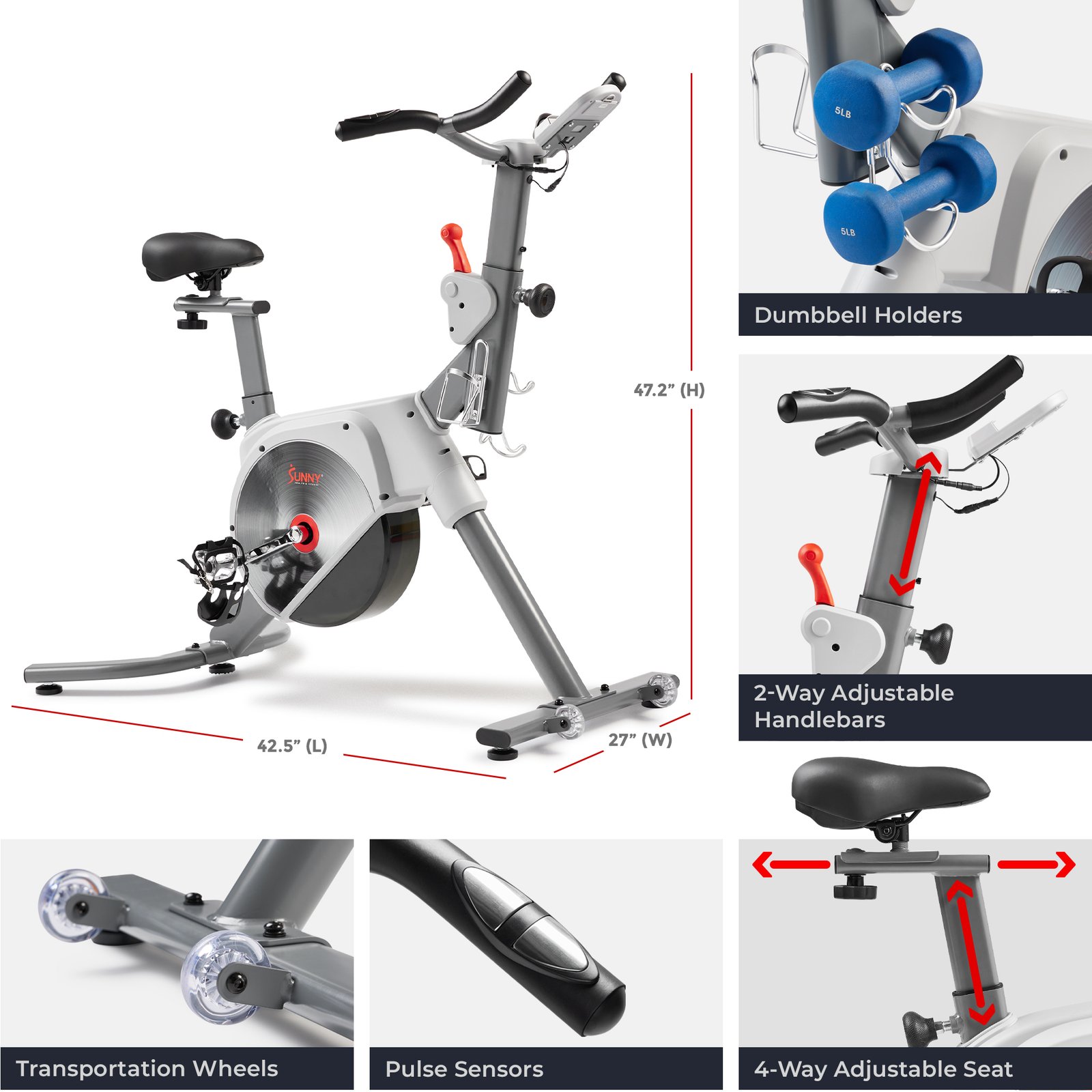 Sunny Health & Fitness Prime Magnetic Belt Drive Indoor Cycling Bike with Two Stage Transmission, Emergency Lever, and Exclusive SunnyFit® App Bluetooth Connectivity - SF-B122061 - Image 4