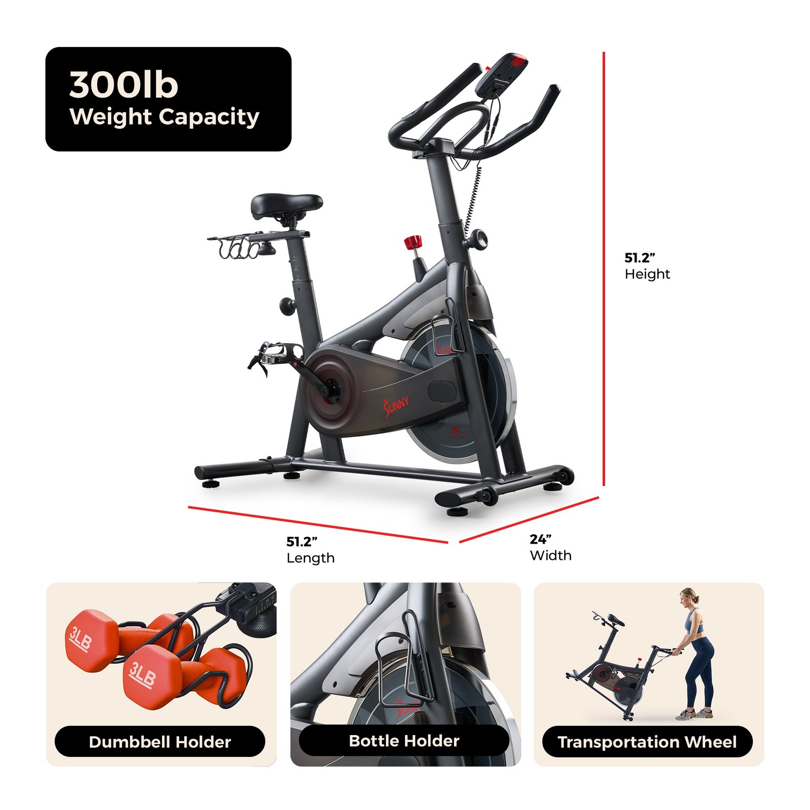 Sunny Health & Fitness ACTIVE 200 Smart Magnetic Cycling Exercise Bike - SF-B124067 - Image 5