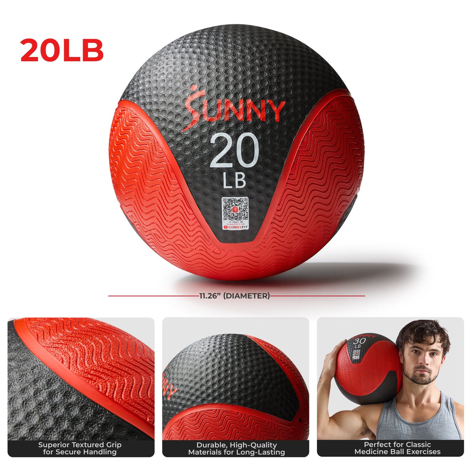 Sunny Health & Fitness Medicine Ball 20LBS - SF-EB03-20 - Image 2