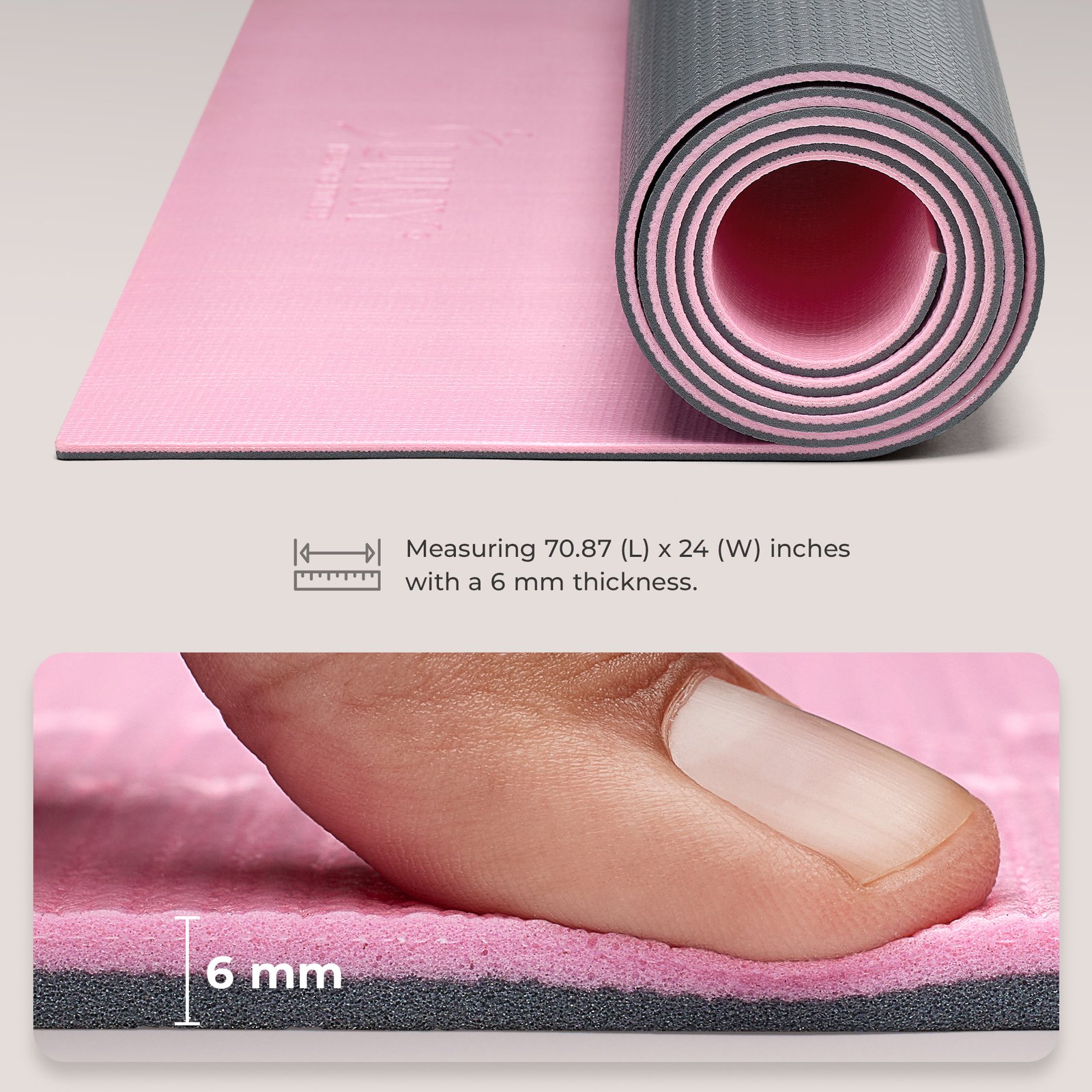 Sunny Health & Fitness Anti-Slip Dual Color Exercise Yoga Mat (Pink) - SF-EM02-PK - Image 5