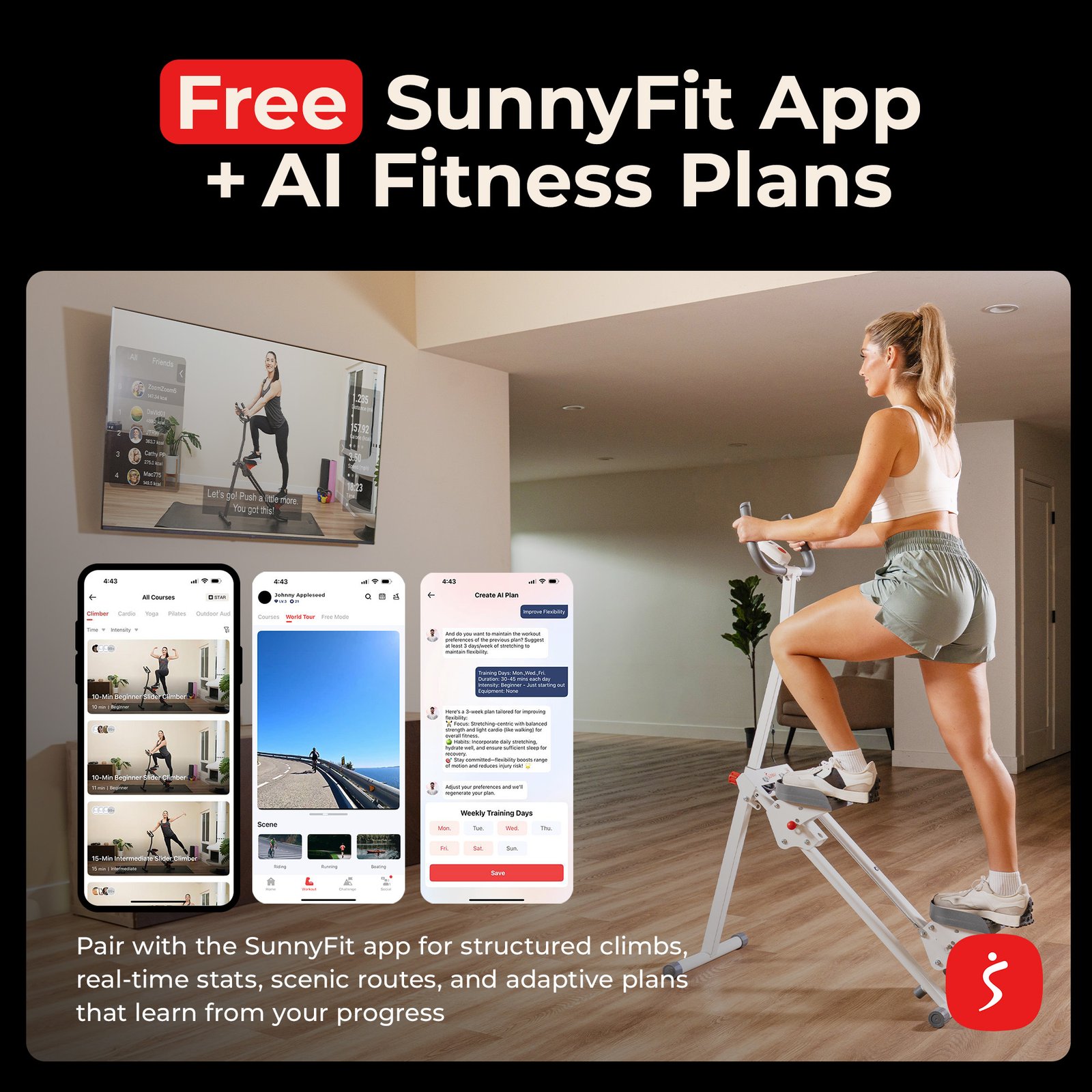 Sunny Health & Fitness Smart & Compact Step Climber in White - SF-S025025WT - Image 4