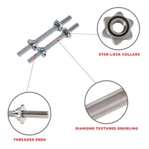 Sunny Health & Fitness 14" Threaded Chrome Dumbbell Bar (Pair)