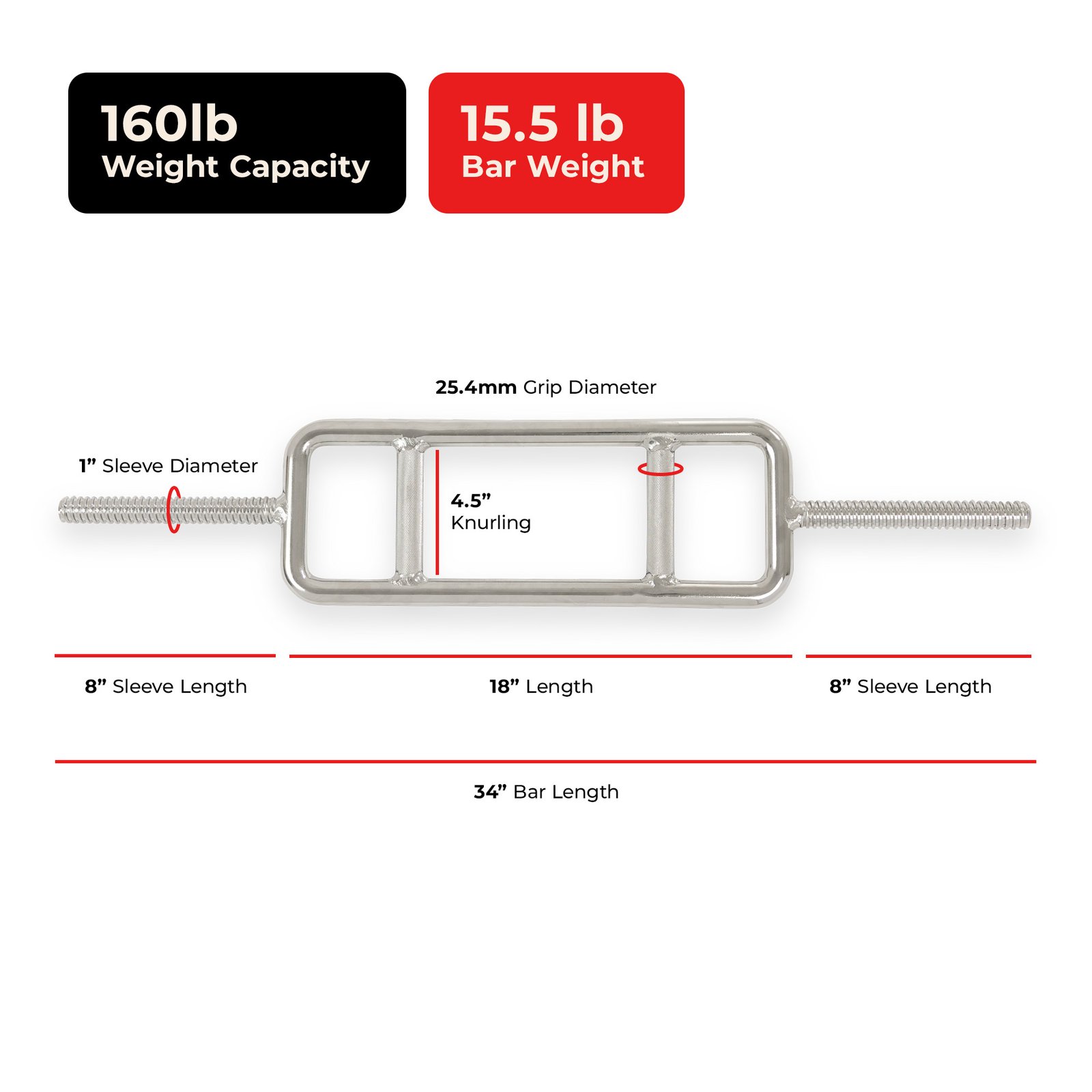 Sunny Health & Fitness 34" Threaded Chrome Barbell Bar - Image 4