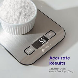 Food Kitchen Scale, Digital Grams and Ounces for Weight Loss, Baking, Cooking, Keto and Meal Prep, LCD Display, Medium, 304 Stainless Steel